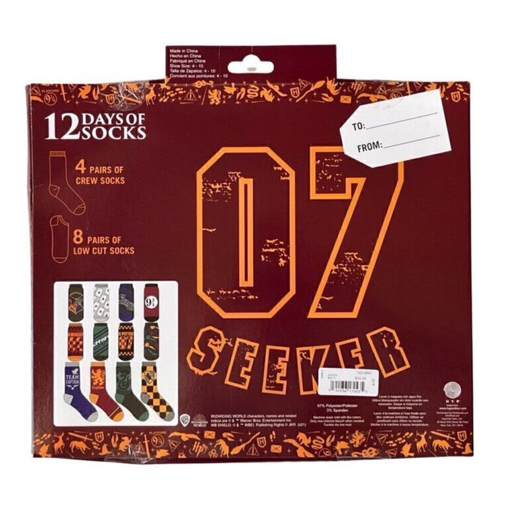 Harry Potter 12 Days Of Socks Crew & Low Cut Socks Shoe Size 4-10 - Picture 9 of 11